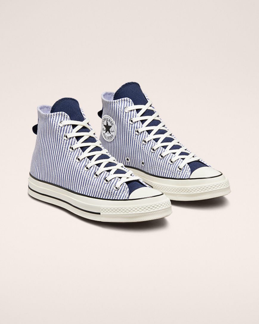 Zapatillas Altas Converse Chuck 70 Crafted Stripe Hombre Azules Indigo Negras | PE 0W82EL